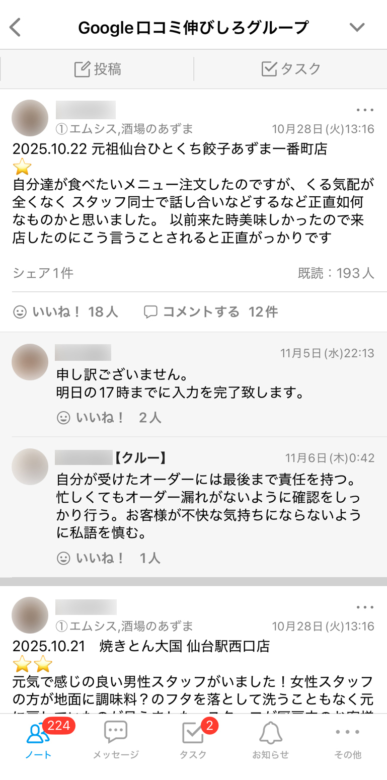 株式会社エムシス Talknote利用例 ［Google口コミ伸びしろグループ］